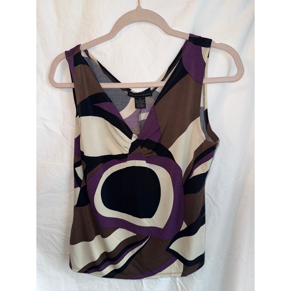Grace Elements Womens Purple Brown Abstract Geometric V-Neck Sleeveless Top M